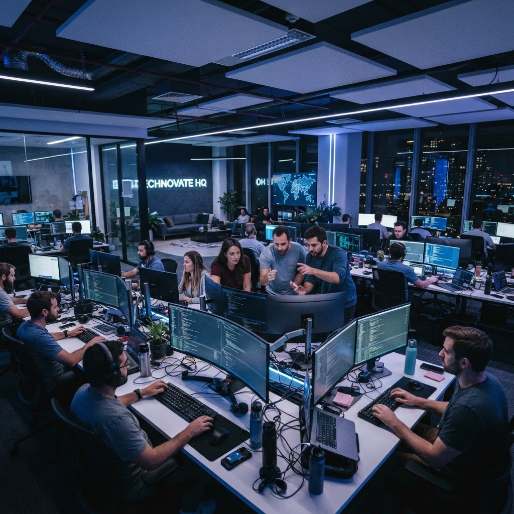 Adroit Infosystem development team working in a modern tech office